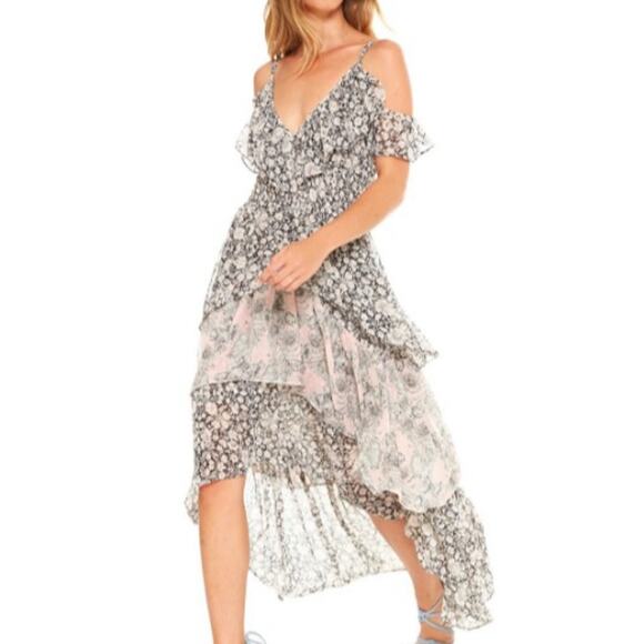 Women's MISA Los Angeles Bohemian Idalia Cold Shoulder Floral Midi Dress size M - Picture 1 of 5